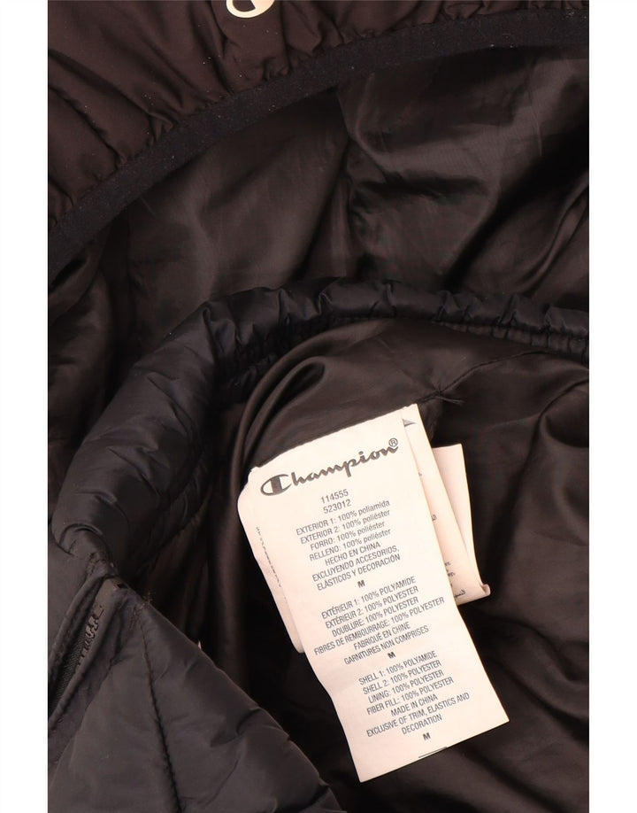 Champion Womens Graphic Hooded Padded Jacket UK 14 Medium Black Polyamide