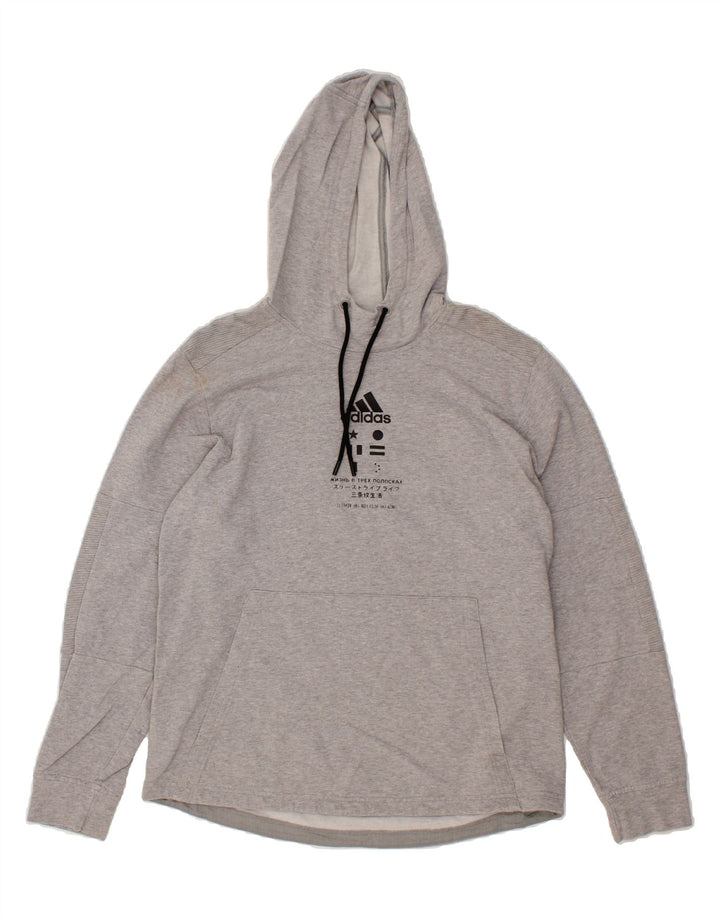 ADIDAS Womens Hoodie Jumper UK 14 Medium Grey Cotton Vintage Adidas and Second-Hand Adidas from Messina Hembry 