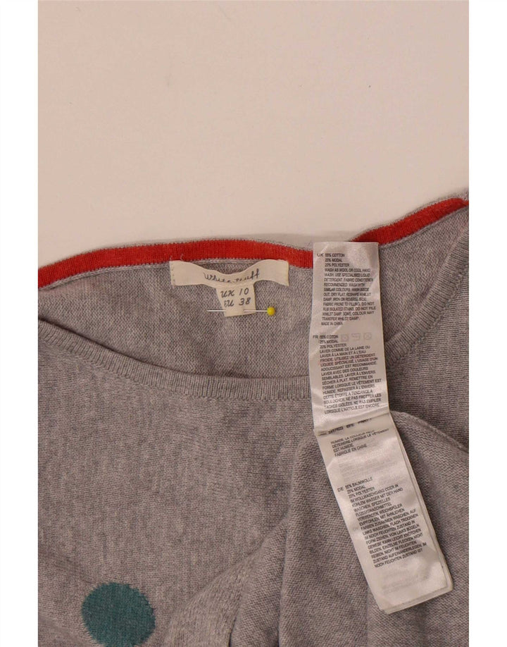 White Stuff Womens Boat Neck Jumper Sweater UK 10 Small Grey Polka Dot