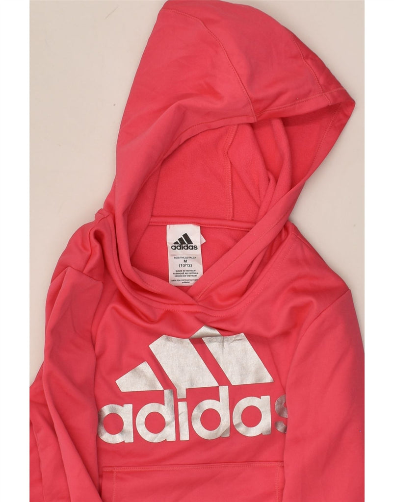 ADIDAS Girls Graphic Hoodie Jumper 10-11 Years Medium Pink Polyester | Vintage Adidas | Thrift | Second-Hand Adidas | Used Clothing | Messina Hembry 