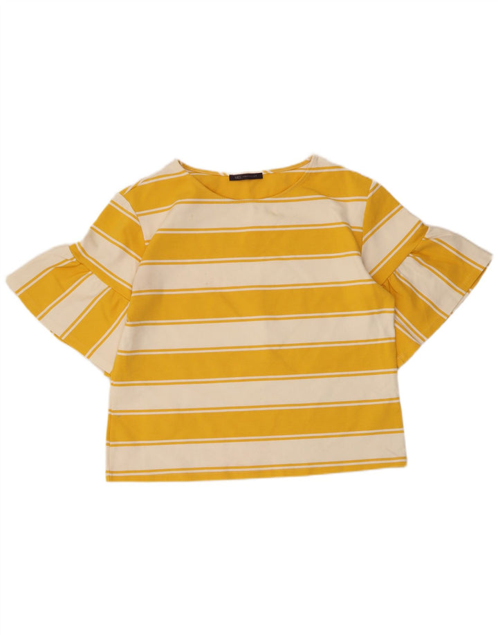Marks & Spencer Womens Crop Top UK 14 Large Yellow Striped Cotton