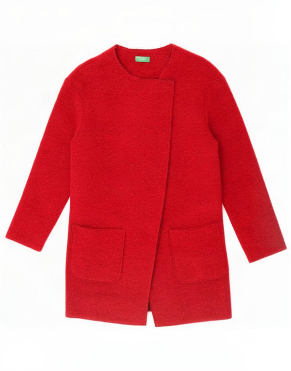 Benetton Womens Open Overcoat UK 6 XS Red Wool