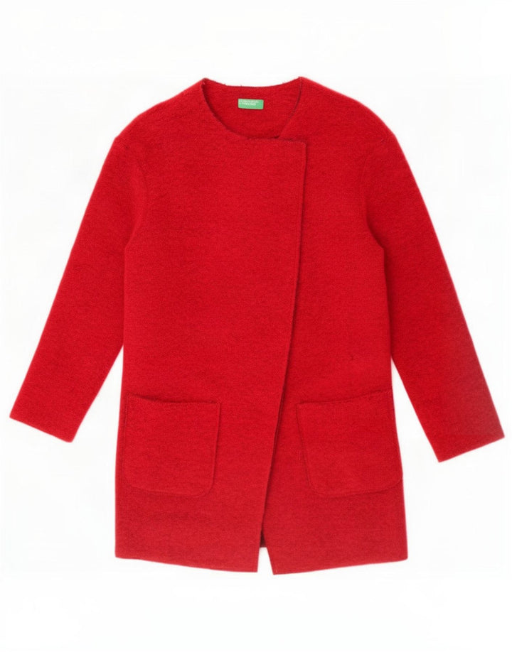 Benetton Womens Open Overcoat UK 6 XS Red Wool