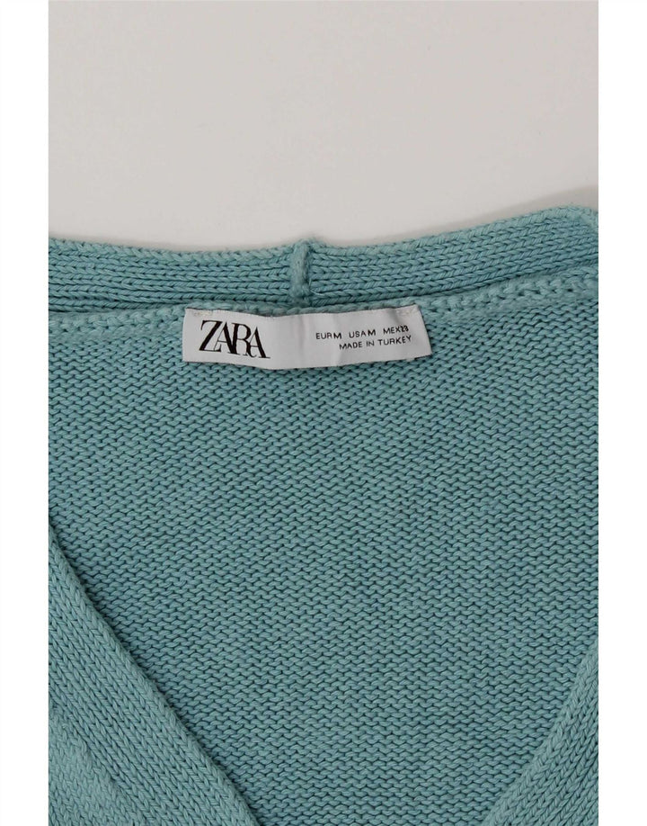 Zara Womens Crop Cardigan Sweater UK 12 Medium Turquoise