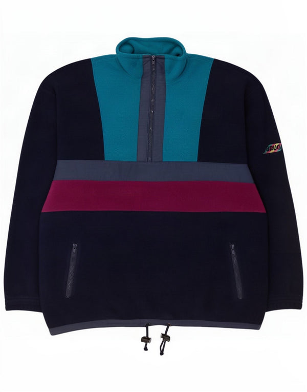 Brugi Mens Zip Neck Fleece Jumper XL Navy Blue Colourblock