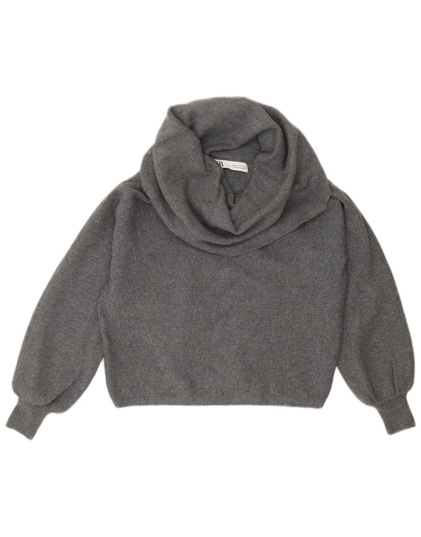 Zara Womens Crop Roll Neck Jumper Sweater UK 10 Small Grey Viscose