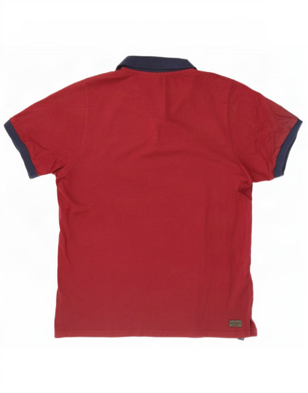 Ellesse Mens Rugby Polo Shirt XL Maroon Striped Cotton