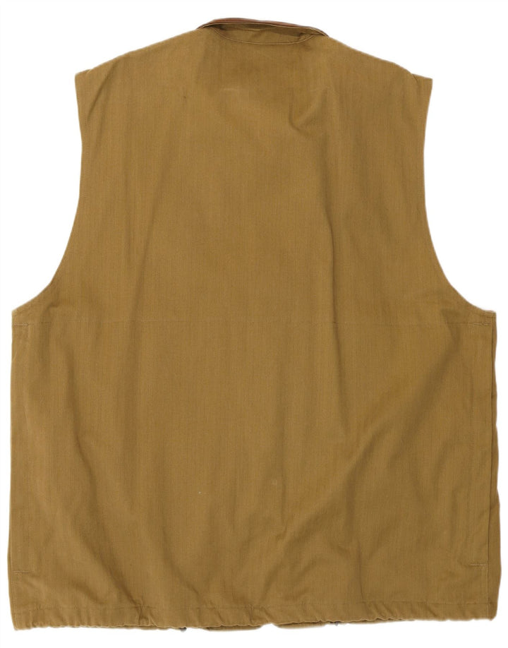 Vintage Mens Utility Gilet IT 54 2XL Khaki Colourblock