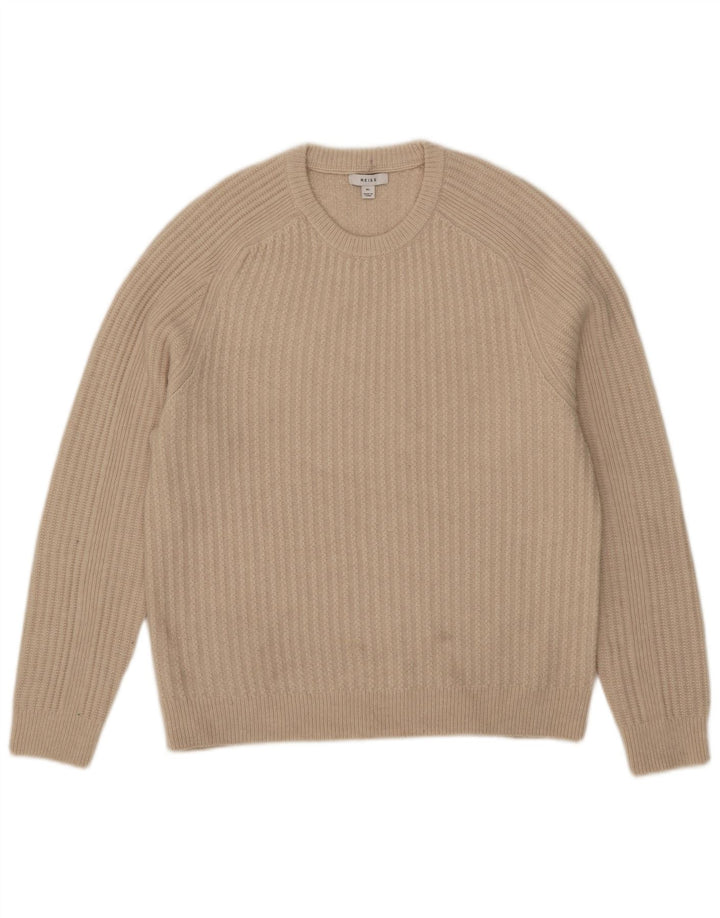 Reiss Mens Crew Neck Jumper Sweater XL Beige Wool