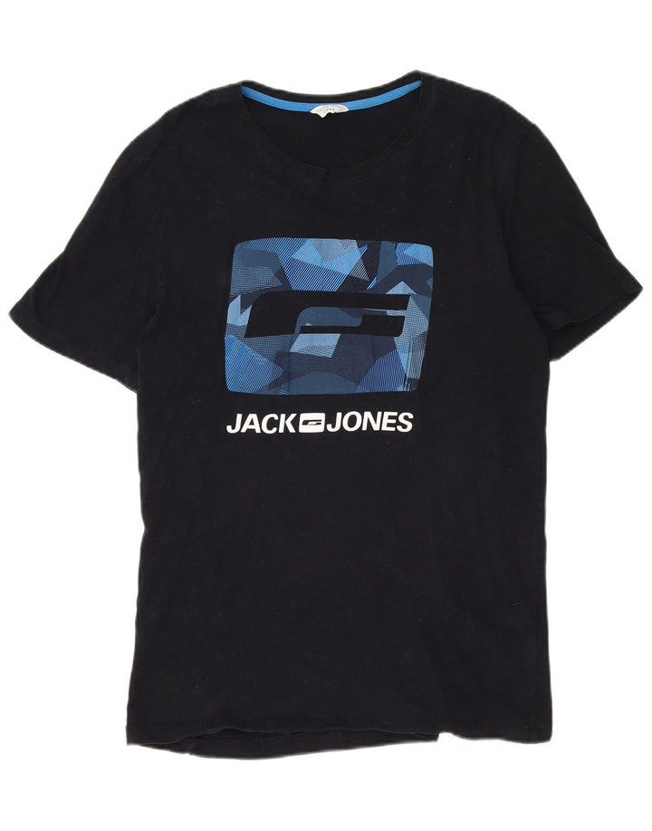 Jack & Jones Mens Graphic T-Shirt Top Large Black Cotton