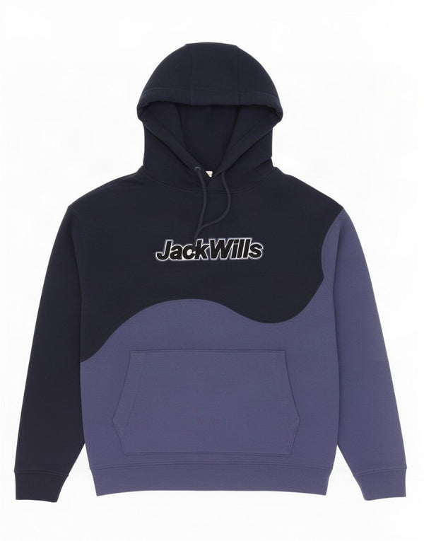Jack Wills Mens Graphic Oversized Hoodie Jumper Small Navy Blue Colourblock