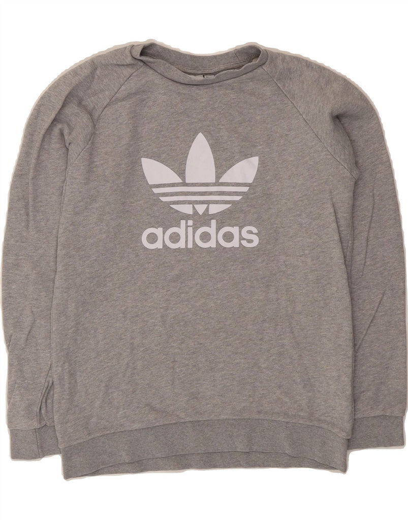 ADIDAS Mens Loose Fit Graphic Sweatshirt Jumper XS Grey Cotton Vintage Adidas and Second-Hand Adidas from Messina Hembry 