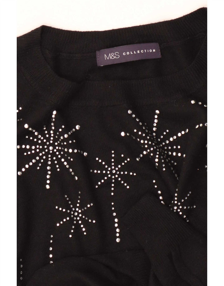 Marks & Spencer Womens Graphic Boat Neck Jumper Sweater UK 12 Medium Black
