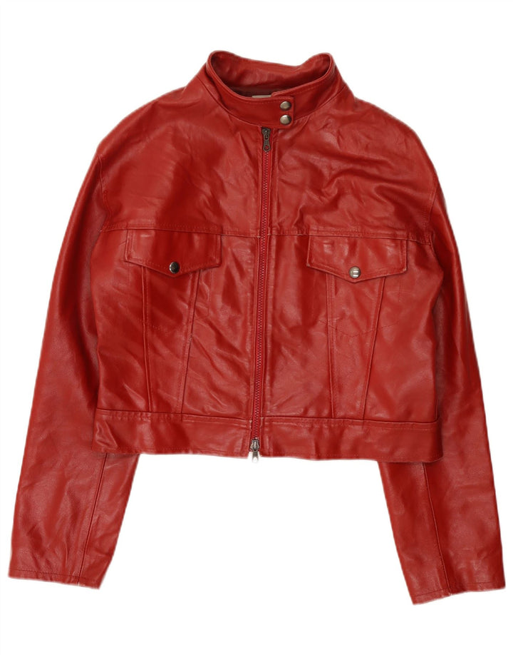 Vintage Womens Crop Leather Jacket UK 14 Medium Red Leather