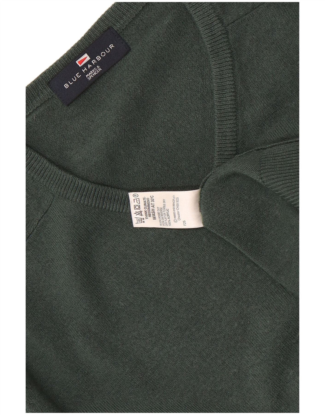 Marks & Spencer Mens Blue Harbour V-Neck Jumper Sweater Small Green Acrylic