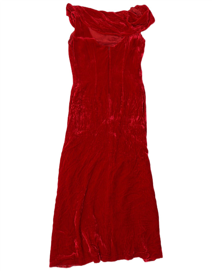 LAURA ASHLEY Womens Velvet Maxi Off Shoulder Dress UK 12 Medium Red