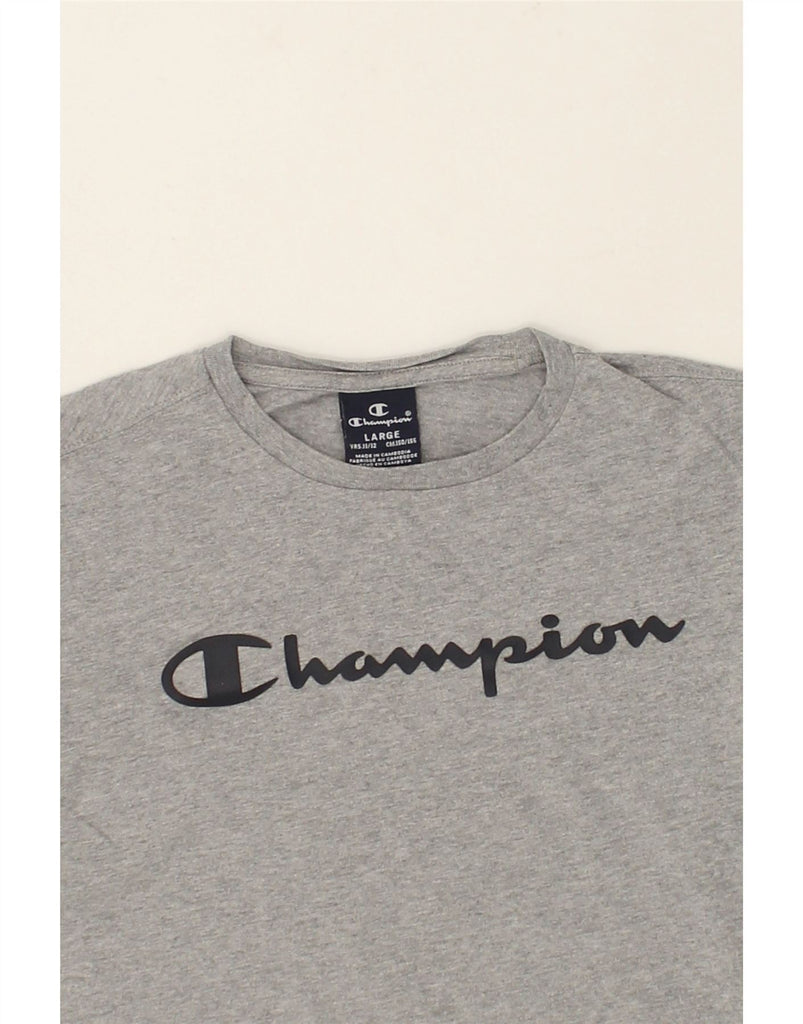 CHAMPION Boys Graphic Top Long Sleeve 11-12 Years Large  Grey Cotton | Vintage Champion | Thrift | Second-Hand Champion | Used Clothing | Messina Hembry 