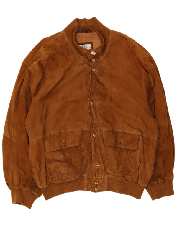 Vintage Mens Suede Bomber Jacket UK 44 2XL Brown Leather