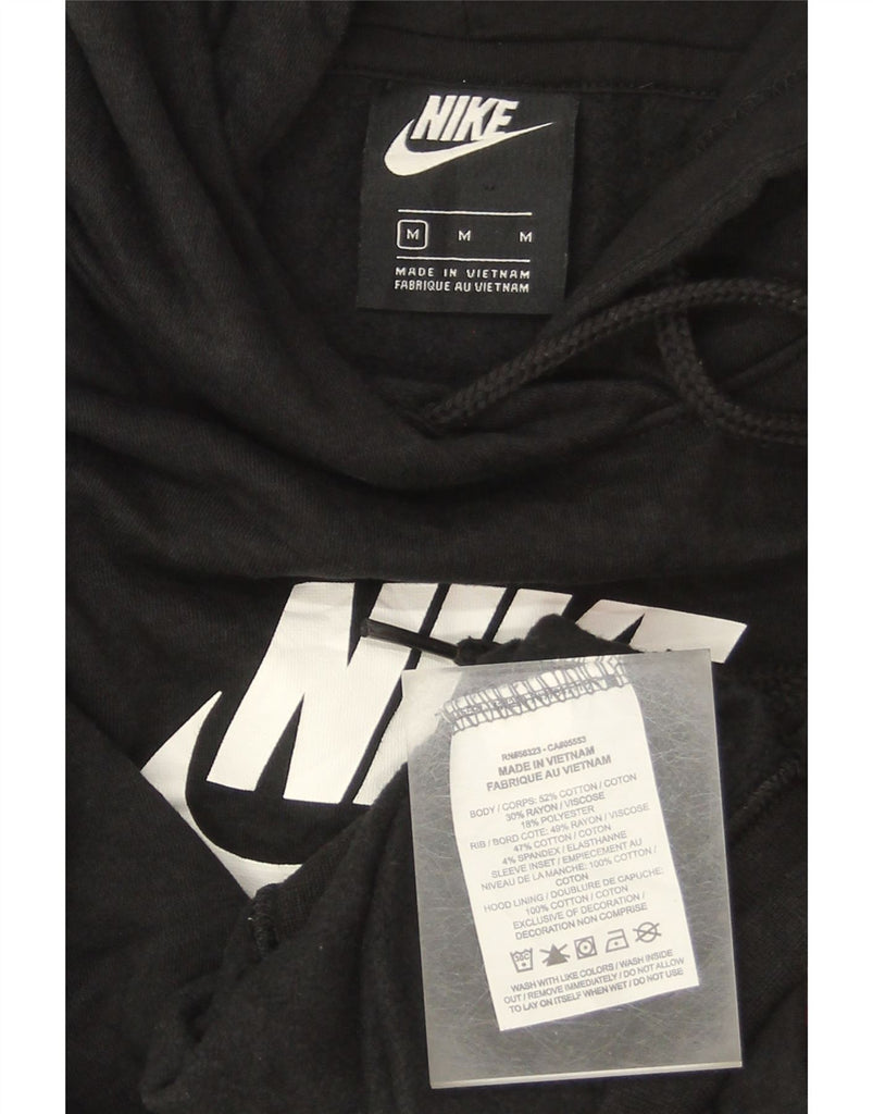 NIKE Womens Oversized Crop Graphic Hoodie Jumper UK 14 Medium Black Cotton Vintage Nike and Second-Hand Nike from Messina Hembry 