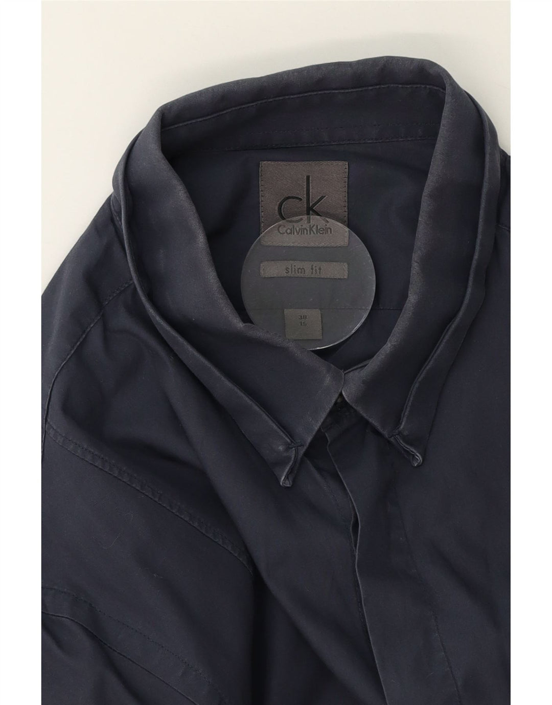 CALVIN KLEIN Mens Slim Fit Shirt Size 38 15 Medium Navy Blue Cotton Vintage Calvin Klein and Second-Hand Calvin Klein from Messina Hembry 