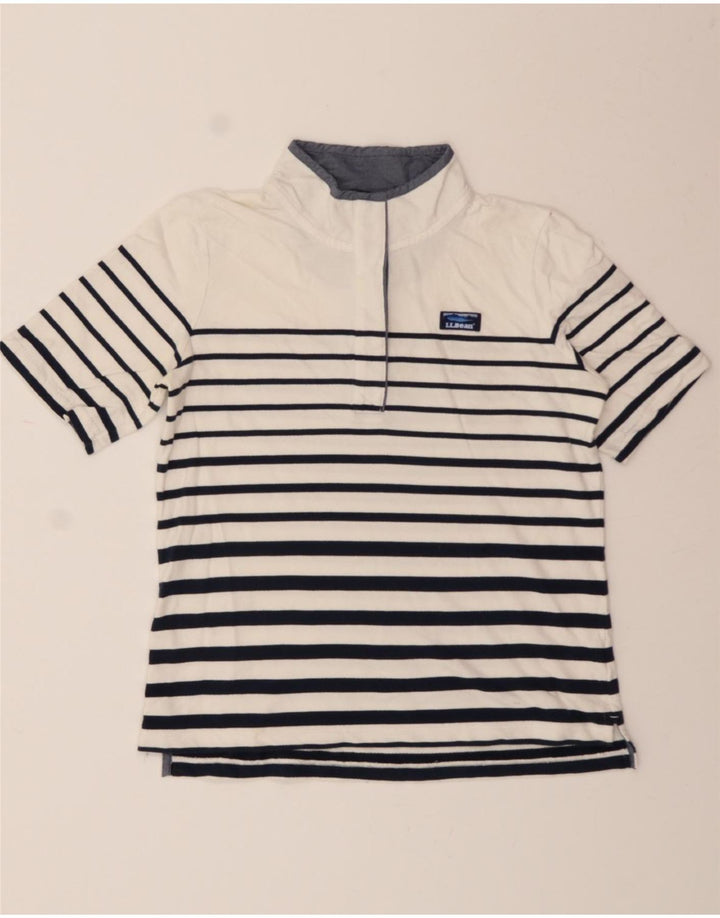 L.L.BEAN Womens T-Shirt Top UK 14 Medium White Striped Cotton Vintage L.L.Bean and Second-Hand L.L.Bean from Messina Hembry 