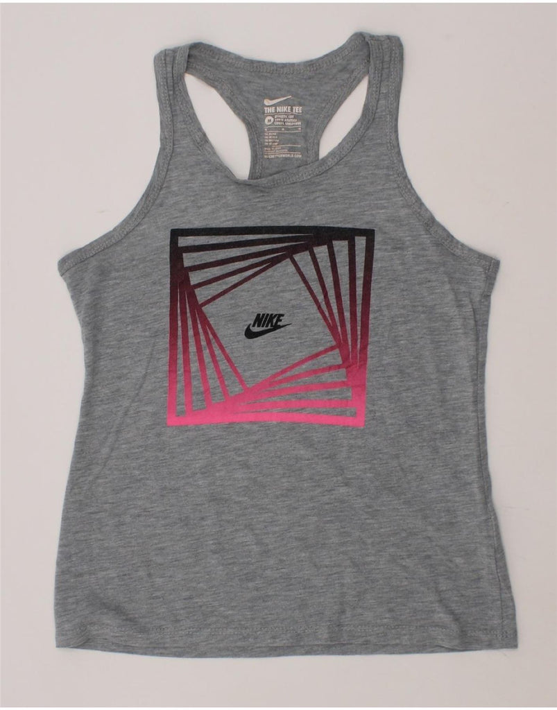 NIKE Girls Graphic Vest Top 10-11 Years Medium Grey Cotton Vintage Nike and Second-Hand Nike from Messina Hembry 