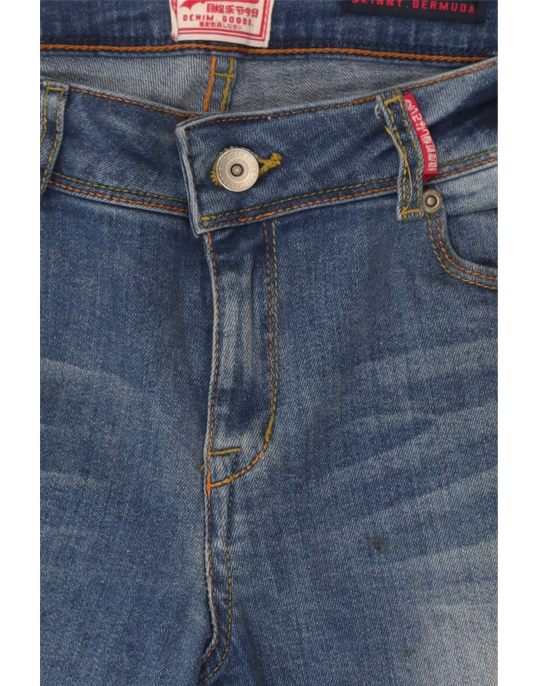 Superdry Womens Bermuda Skinny Denim Shorts W32 Medium Blue Cotton