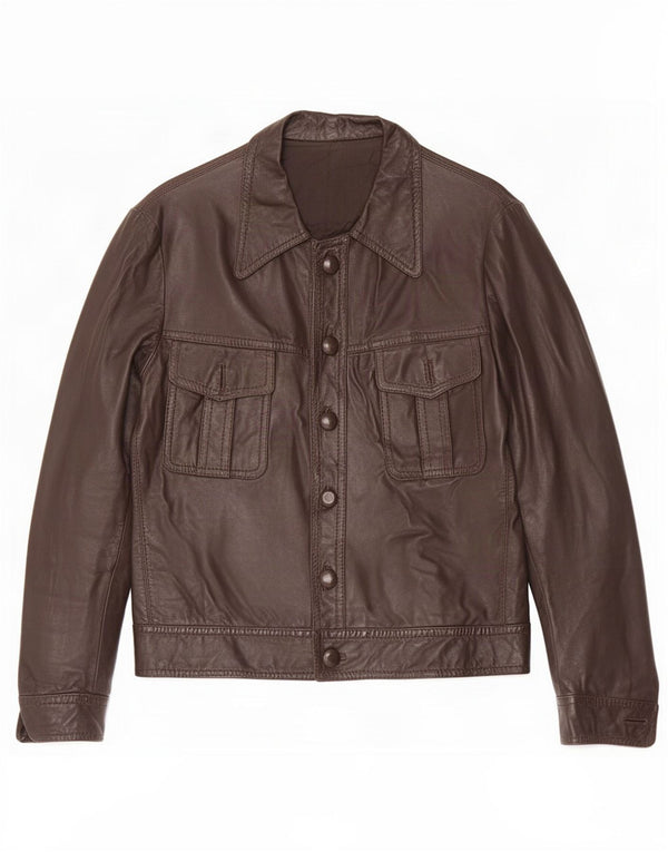 Vintage Mens Leather Jacket UK 36 Small Brown