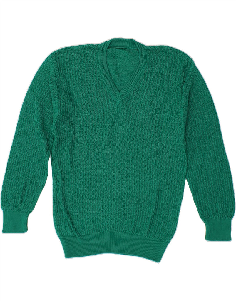 VINTAGE Mens V-Neck Jumper Sweater Small Green Vintage Vintage and Second-Hand Vintage from Messina Hembry 
