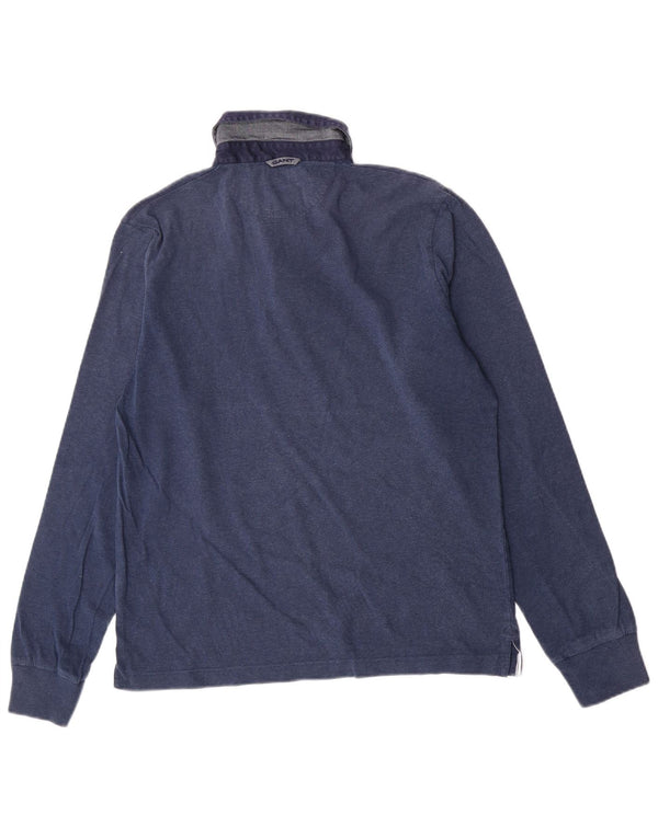 Gant Mens Long Sleeve Polo Shirt Medium Navy Blue Cotton