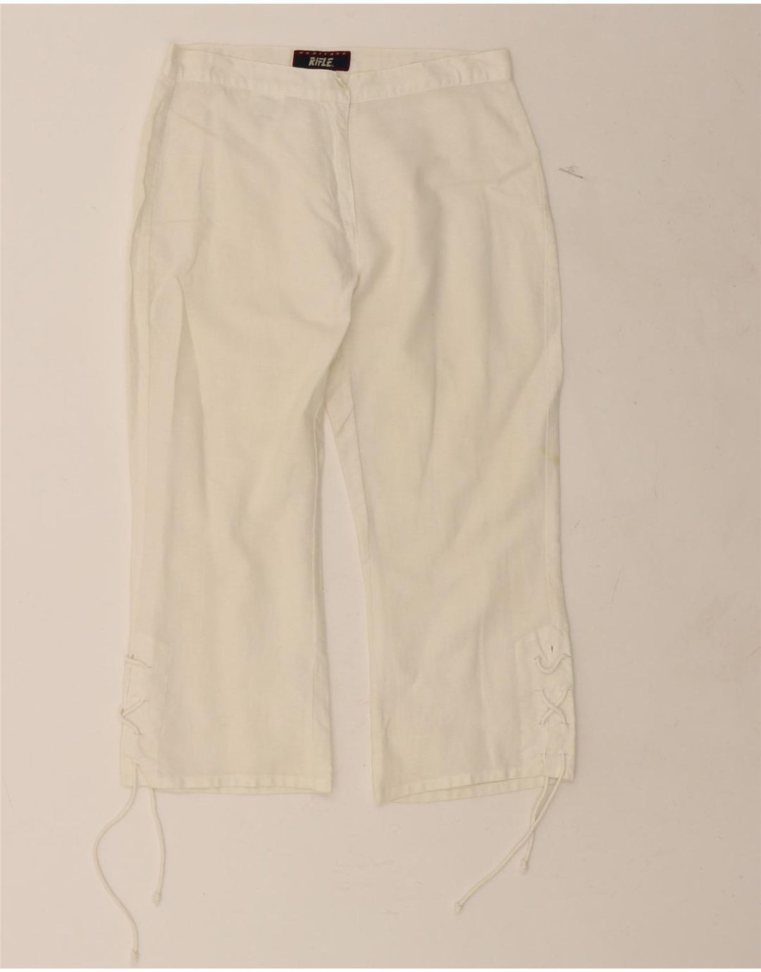 RIFLE Womens Straight Capri Trousers W26 L20 White Linen Vintage Rifle and Second-Hand Rifle from Messina Hembry 