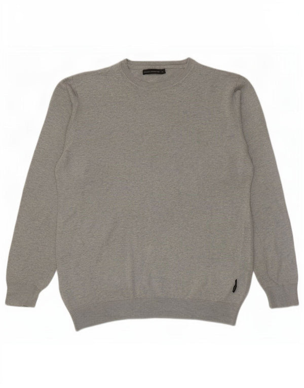 French Connection Mens Boat Neck Jumper Sweater XL Grey Flecked Cotton