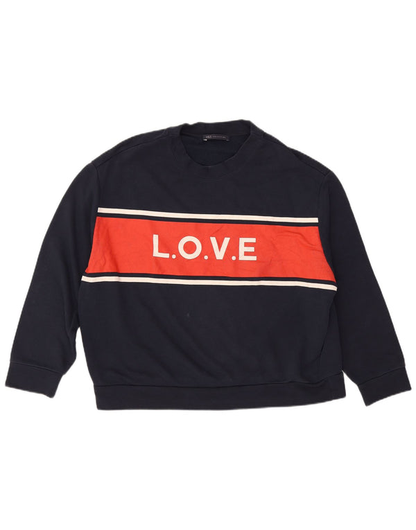 Marks & Spencer Womens Graphic Sweatshirt Jumper UK 14 Medium Navy Blue
