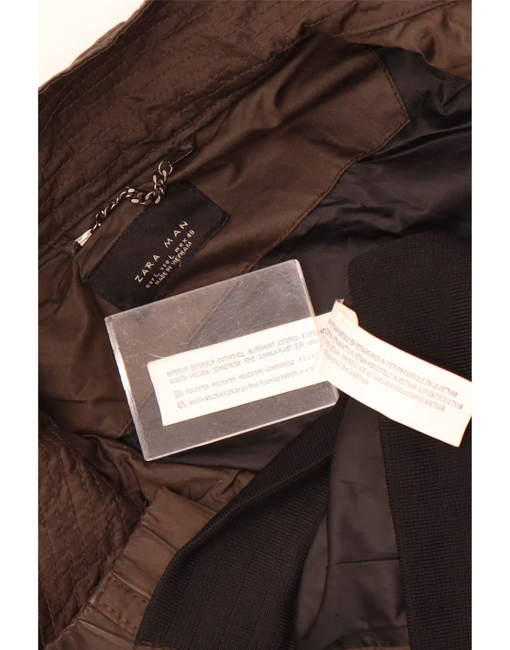 Zara Mens Bomber Jacket UK 40 Large Brown Polyester