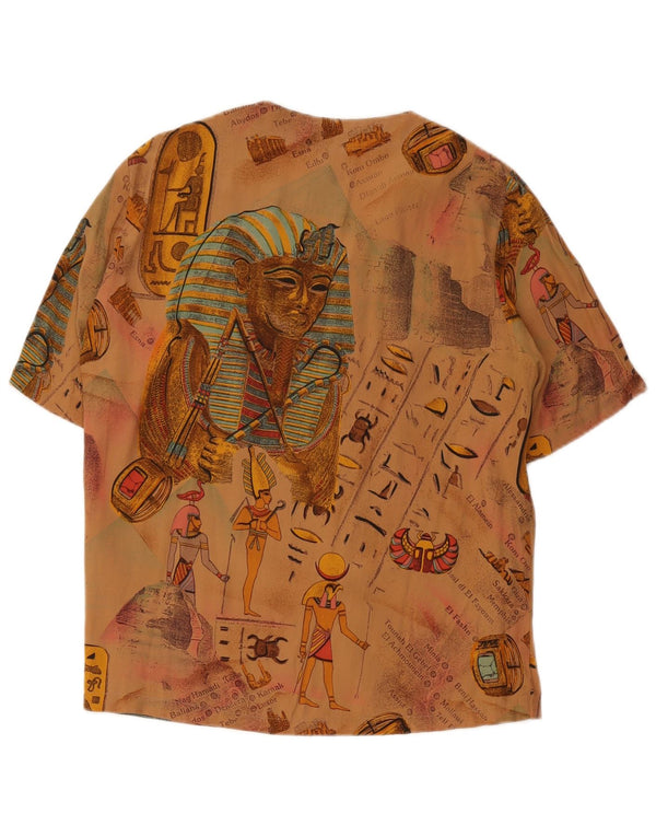 Vintage Womens Abstract Pattern Short Sleeve Shirt Blouse IT 46 Large Brown