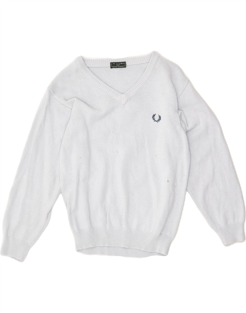 FRED PERRY Boys V-Neck Jumper Sweater 9-10 Years Grey Cotton | Vintage Fred Perry | Thrift | Second-Hand Fred Perry | Used Clothing | Messina Hembry 