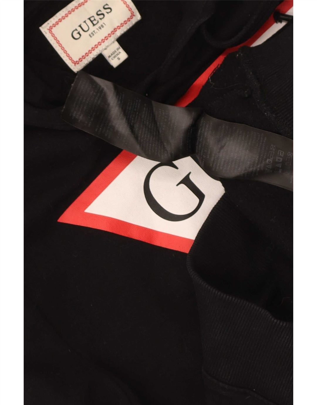 Guess Mens Graphic Hoodie Jumper Small Black Cotton