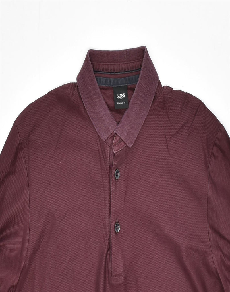 HUGO BOSS Mens Long Sleeve Polo Shirt Medium Burgundy Cotton | Vintage | Thrift | Second-Hand | Used Clothing | Messina Hembry 