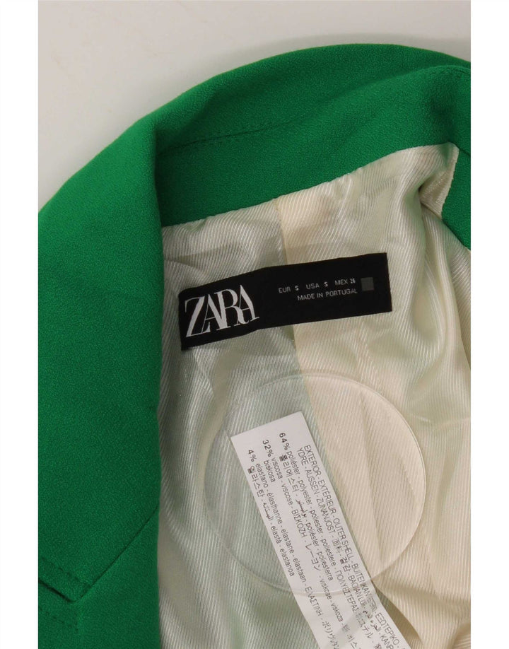 Zara Womens Double Breasted Blazer Jacket UK 10 Small Green Polyester