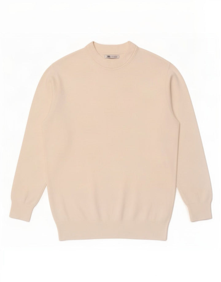 Zara Mens Crew Neck Jumper Sweater Medium White Viscose