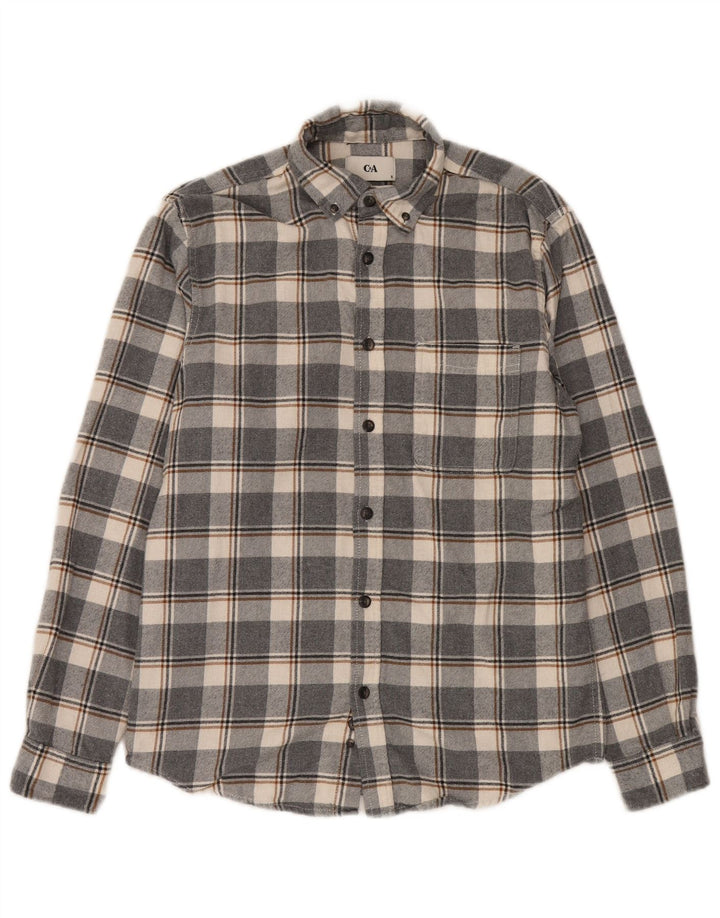 C & A Mens Flannel Shirt Small Grey Check Cotton