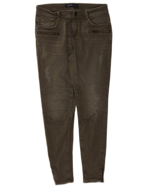 Zara Womens Distressed Skinny Jeans EU 38 Small W28 L27 Green Cotton