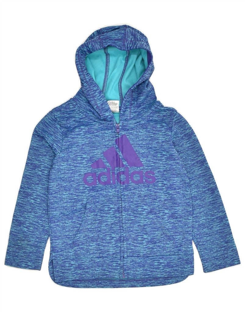 ADIDAS Girls Graphic Zip Hoodie Sweater 3-4 Years Blue Pinstripe Polyester | Vintage Adidas | Thrift | Second-Hand Adidas | Used Clothing | Messina Hembry 