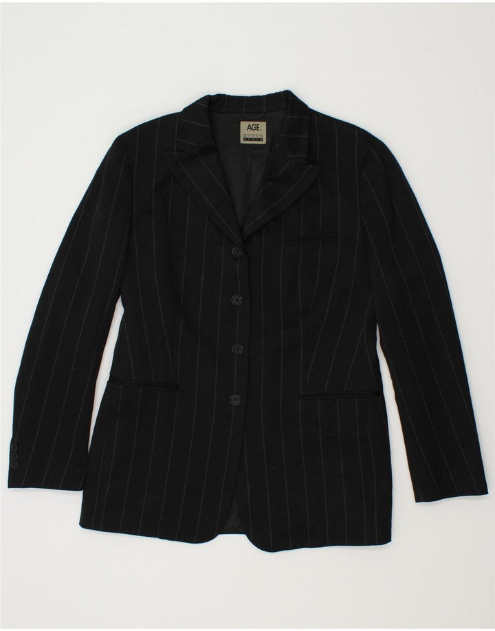 VINTAGE Womens 4 Button Blazer Jacket IT 46 Large Black Pinstripe Vintage Vintage and Second-Hand Vintage from Messina Hembry 