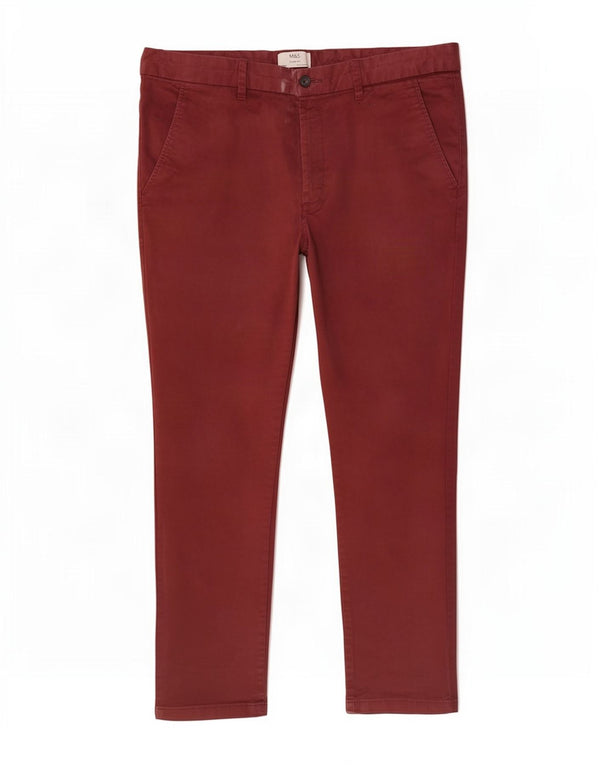 Marks & Spencer Mens Slim Fit Chino Trousers W40 L31 Burgundy Cotton
