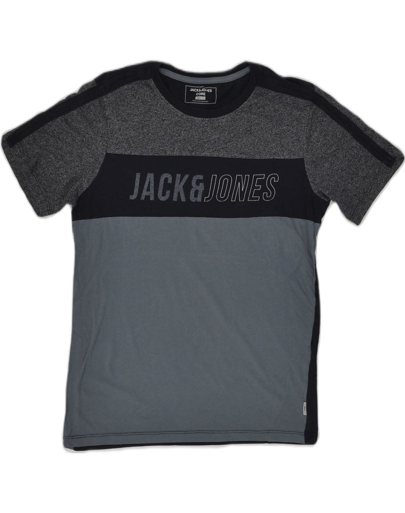 JACK & JONES Mens Slim Fit Graphic T-Shirt Top Medium Grey Colourblock | Vintage Jack & Jones | Thrift | Second-Hand Jack & Jones | Used Clothing | Messina Hembry 