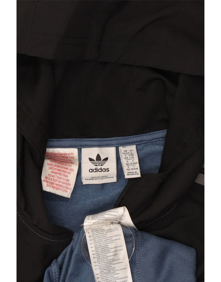 Adidas Boys Tracksuit Top Jacket 13-14 Years Blue Colourblock Polyester