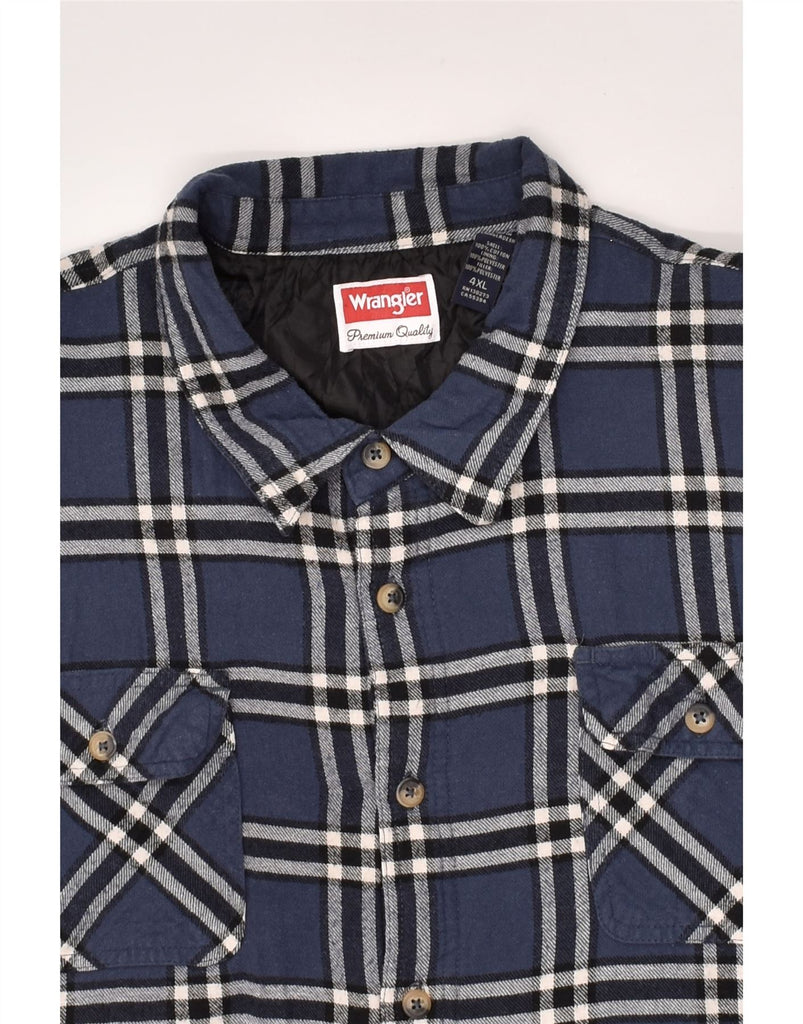 WRANGLER Mens Lumberjack Flannel Shirt 4XL Navy Blue Check Cotton | Vintage Wrangler | Thrift | Second-Hand Wrangler | Used Clothing | Messina Hembry 