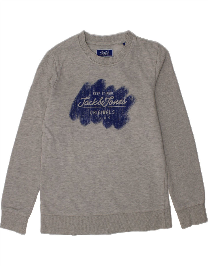 JACK & JONES Boys Graphic Sweatshirt Jumper 9-10 Years Grey Cotton Vintage Jack & Jones and Second-Hand Jack & Jones from Messina Hembry 