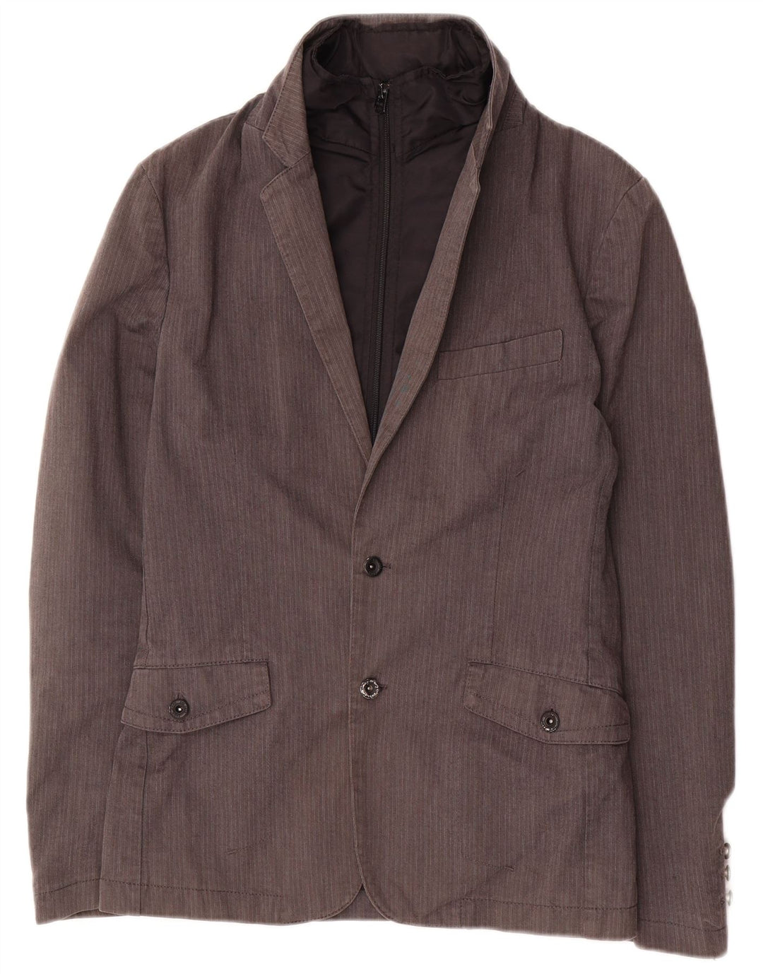 Zara Mens 2 Button Blazer Jacket UK 36 Small Grey Pinstripe Cotton